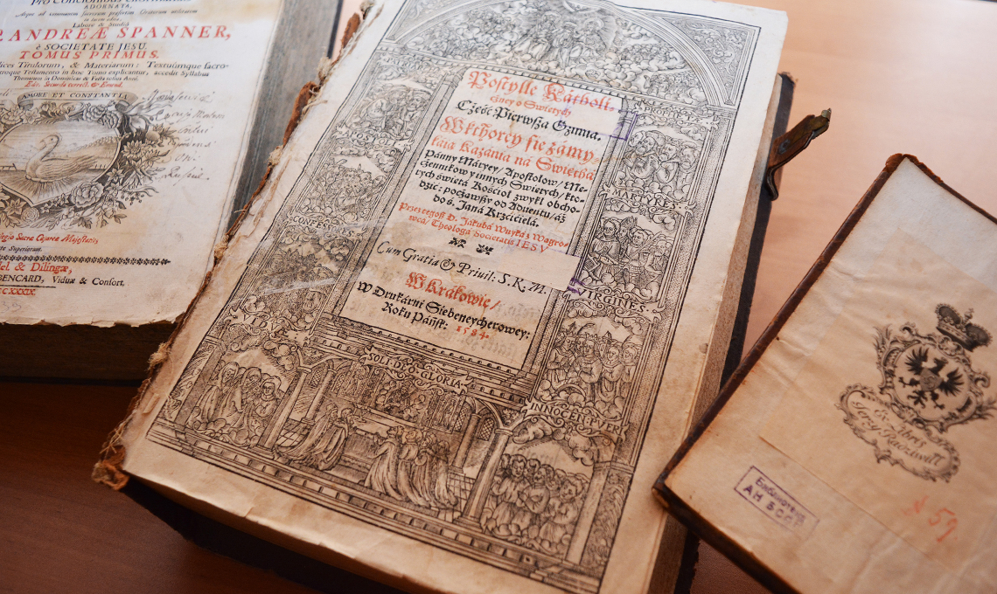 Close-up pf rare books from the Radziwills collection in Belarus
